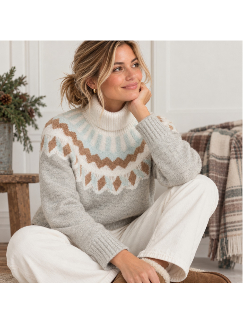 J. Crew Wool Alpaca Blend Chunky Ski Fair Isle Turtleneck Sweater Supersoft L
